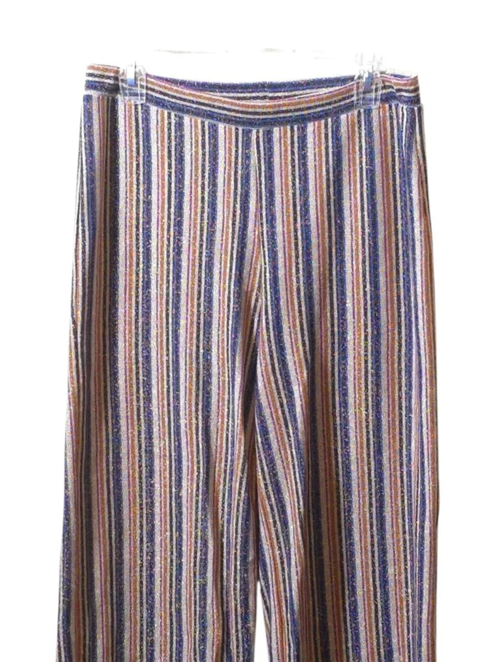 Zara Trafaluc Striped Knit Wide Leg Pants S Metallic Boho Festival Lounge - Picture 5 of 8